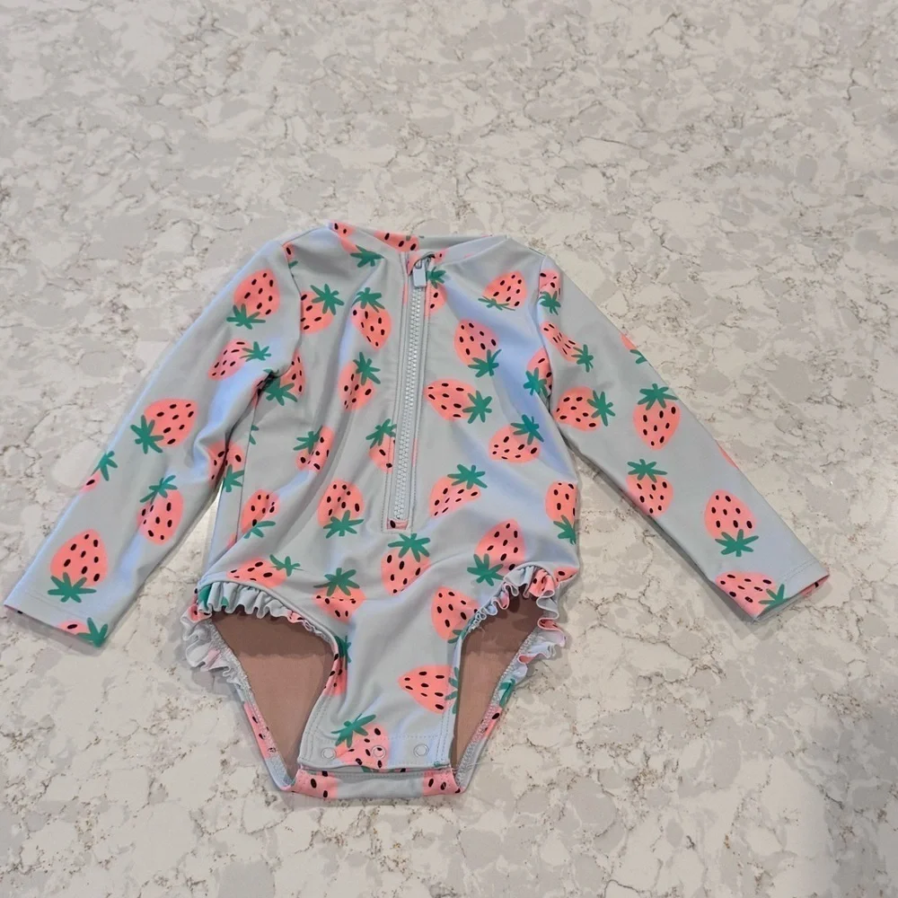 Old Navy 12-18M Strawberry Print Long Sleeve Swimsuit